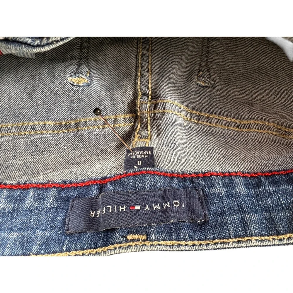 Tommy Hilfiger Jeans Womens 8 Blue Denim Patchwork Y2K Relaxed Fit Straight Leg